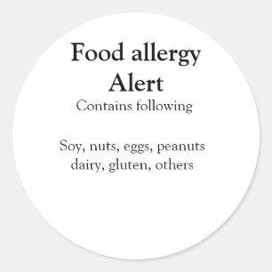 Food allergy alert add name text food items invita classic round sticker