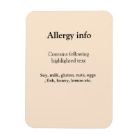 Food allergy alert add name text food items invita