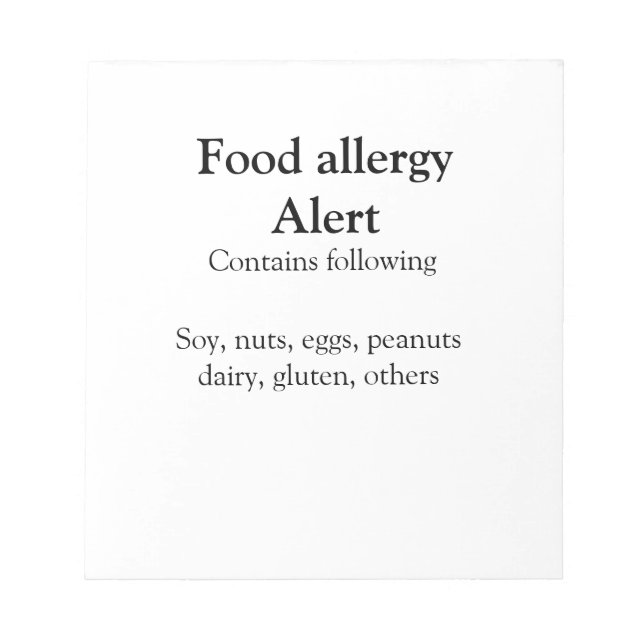 Food allergy alert add name text food items invita notepad (Front)