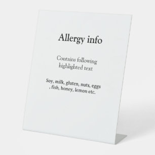 Food allergy alert add name text food items invita pedestal sign