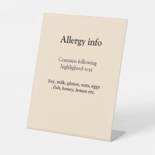 Food allergy alert add name text food items invita pedestal sign