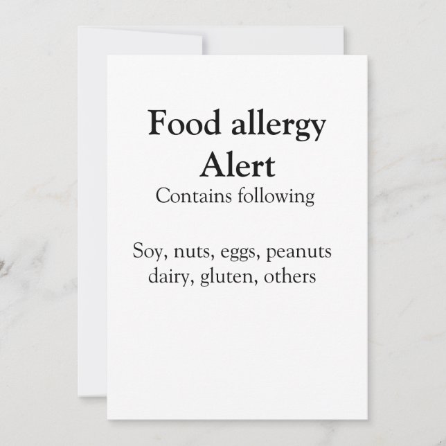 Food allergy alert add name text food items invitation (Front)