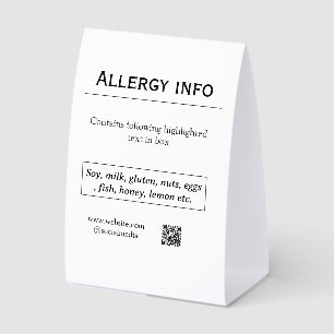 Food allergy alert add name text food items QR