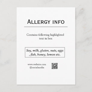 Food allergy alert add name text food items QR Postcard