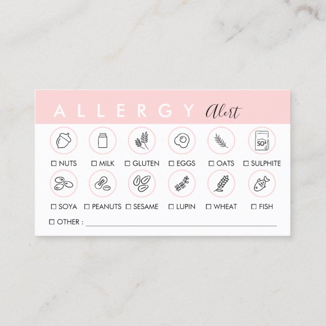Food Allergy Alert Business Card (Back)