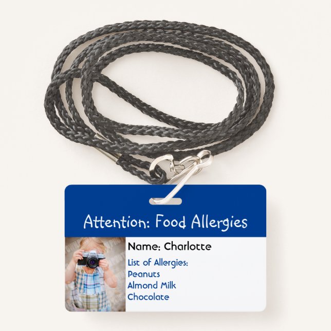 Food Allergy Alert Custom photo badge ID Badge (Front with Lanyard)