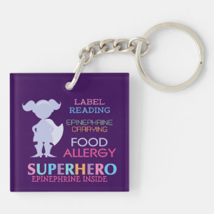 Food Allergy Alert Girl Superhero Kids Custom Key Ring