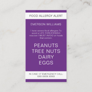 Food Allergy Alert Personalised Chef Card