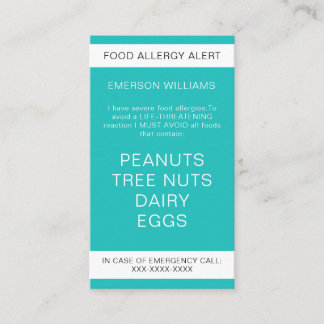 Food Allergy Alert Personalised Chef Card