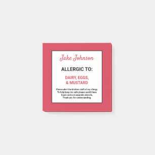 Food Allergy Alert Personalised Red Restaurant Post-it Notes