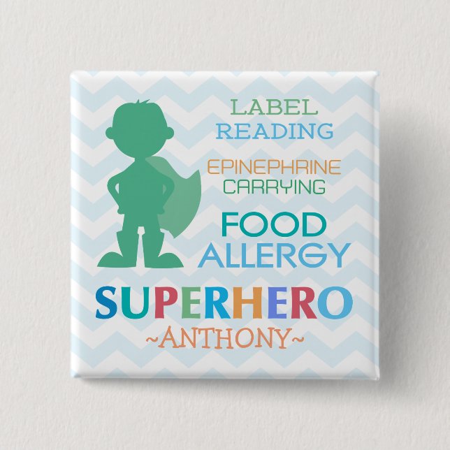 Food Allergy Alert Superhero Boy Button (Front)