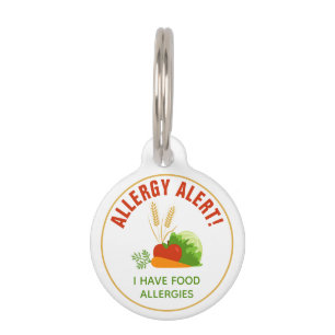 Food Allergy Alert With Cartoon Foods Illustrated Pet Tag