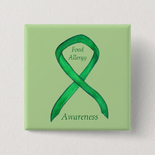 Food Allergy Awareness Green Ribbon Custom Art Pin