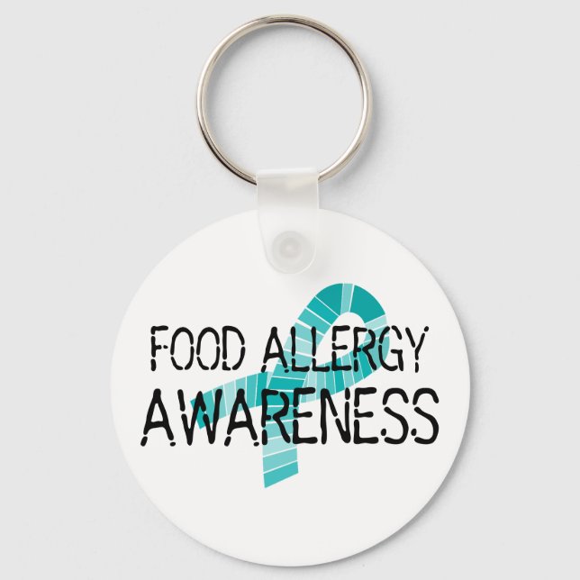 Food Allergy Awareness Shades of Teal Ribbon Key Ring (Front)