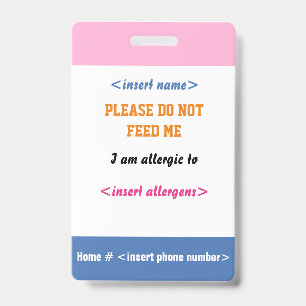 Food Allergy Badge ID Badge