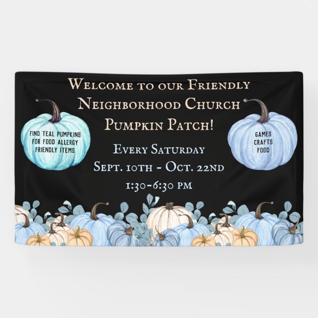 Food Allergy Friendly Teal Pumpkin Patch Black Banner (Horizontal)