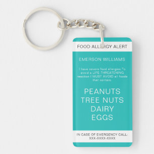 Food Allergy Medical Alert Emergency Contact Key Ring