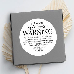 Food Allergy Minimalist Bakery Safety Warning Classic Round Sticker