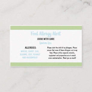 Food Allergy Restaurant Alert Card Template