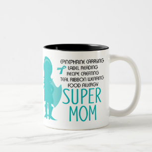 Food Allergy Super Mum Teal Silhouette Two-Tone Coffee Mug