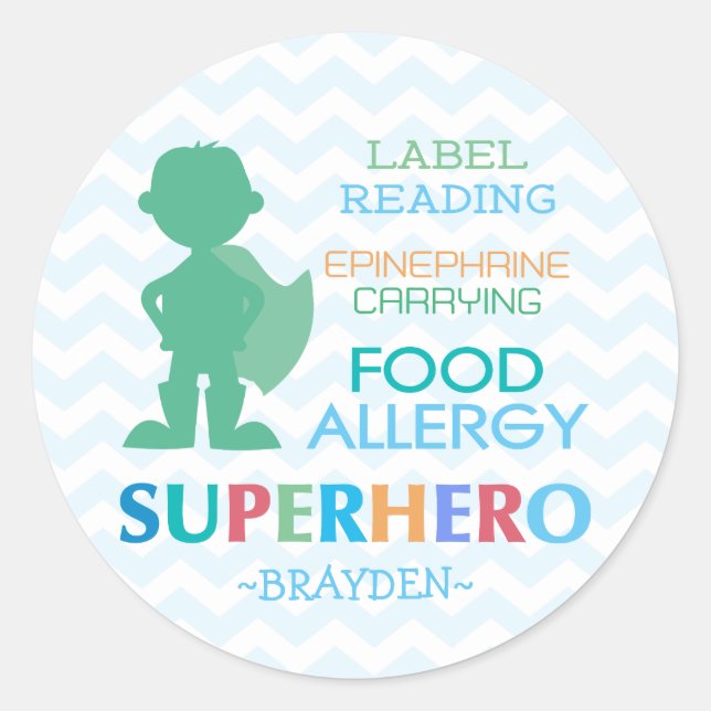 Food Allergy Superhero Boy Stickers (Front)