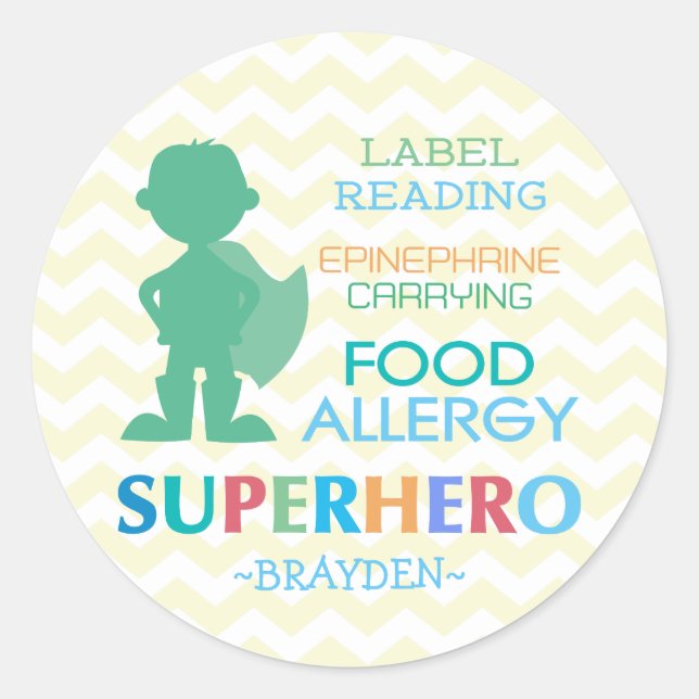 Food Allergy Superhero Boy Stickers (Front)