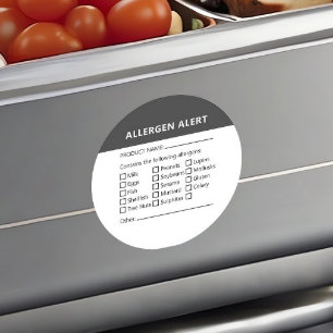 Food Allergy Warning Black and White Minimal Alert Classic Round Sticker