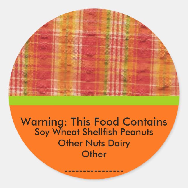Food Allergy Warning Sticker (Front)
