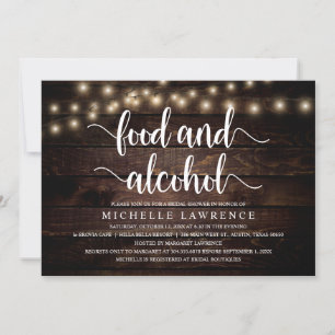 Food and Alcohol, Rustic Bridal Shower Party Invitation