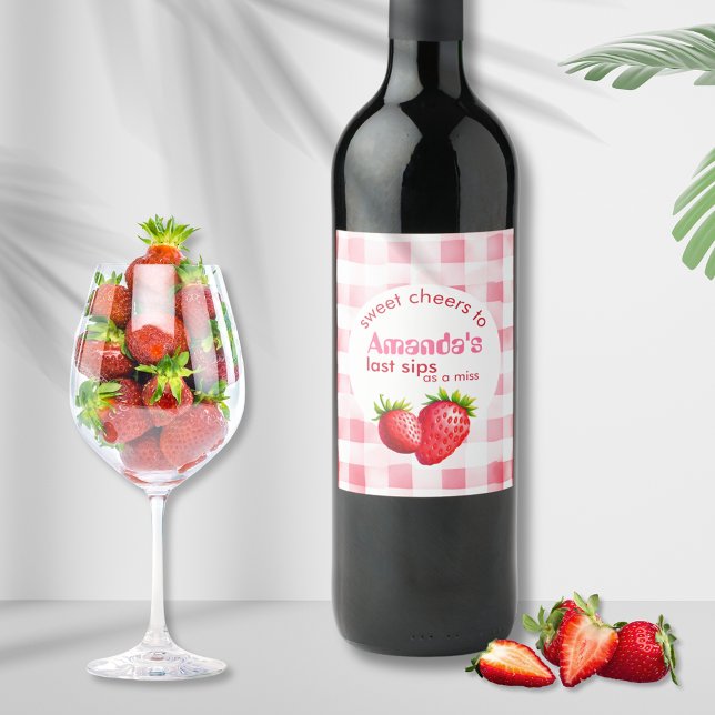 Food and Beverage Label Set (sweet cheers strawberry custom bride name wine label pink picnic gingham last sips to miss champagne)