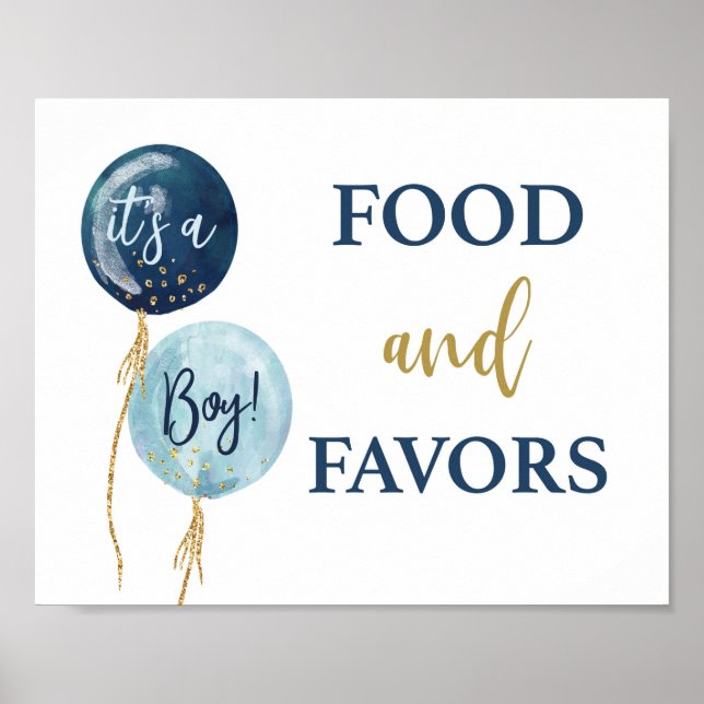 Food and favors blue balloons baby shower boy poster (Front)