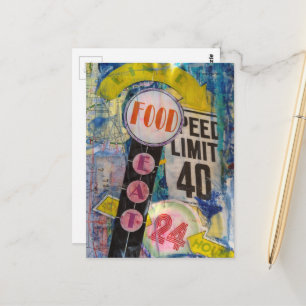Food and Speed Limits Mixed Media Collage Postcard