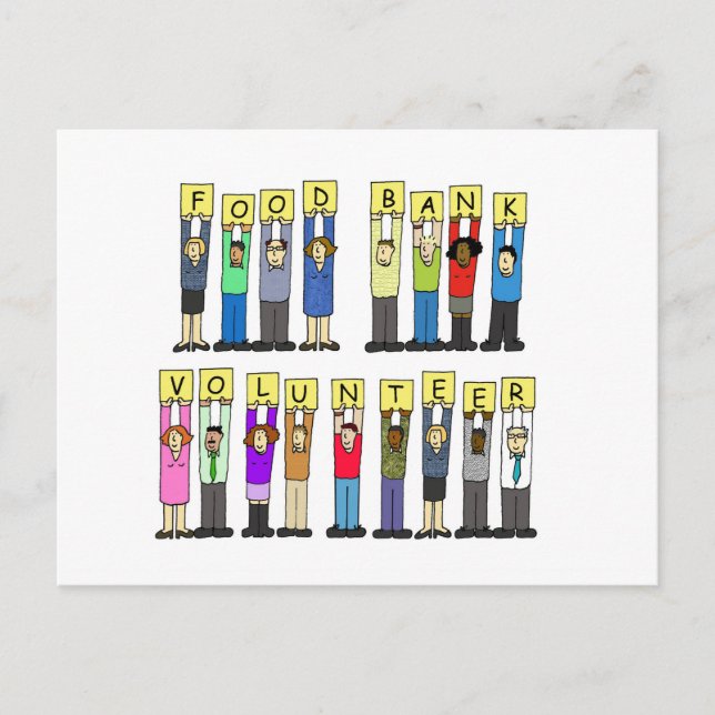 Food Bank Volunteer, Cartoon Group. Postcard (Front)