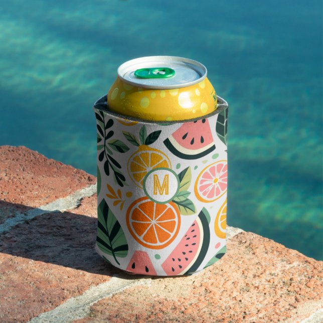 Food Blogger Decor Fruity Foodie Summer Monogram  Can Cooler (In Situ Pool)