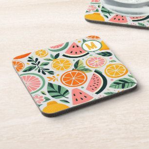 Food Blogger Decor Fruity Foodie Summer Monogram Coaster