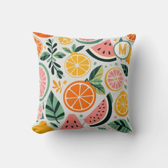 Food Blogger Decor Fruity Foodie Summer Monogram  Cushion (Front)