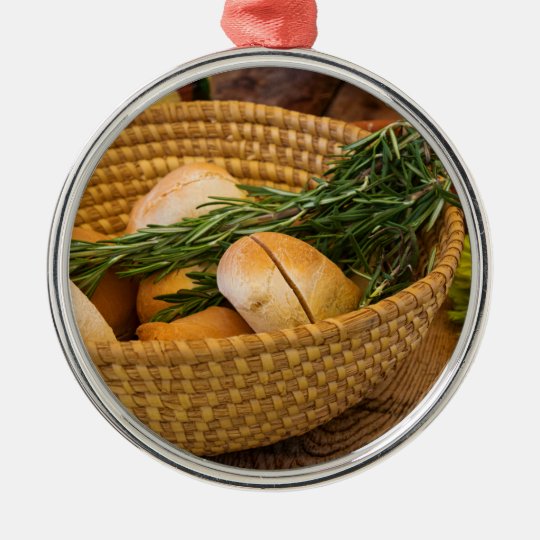 Food - Bread - Rolls and Rosemary Metal Ornament