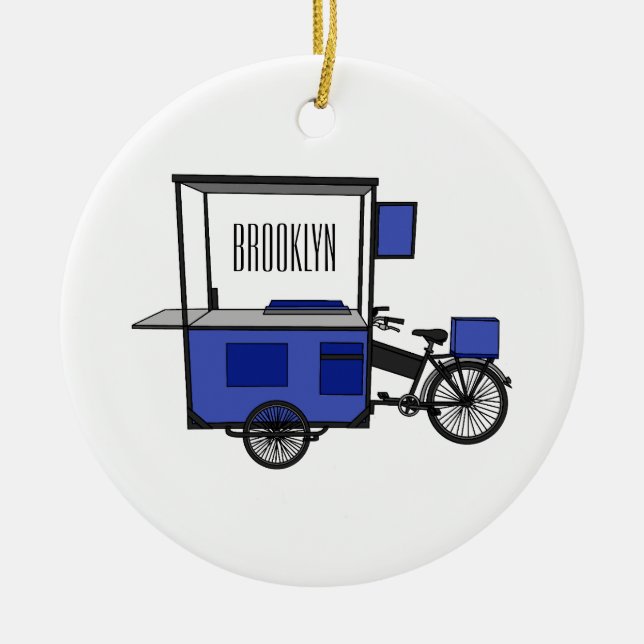 Food cart cartoon illustration ceramic ornament (Front)