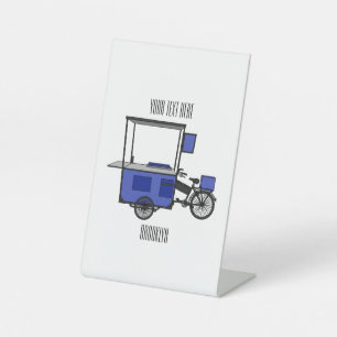 Food cart cartoon illustration pedestal sign