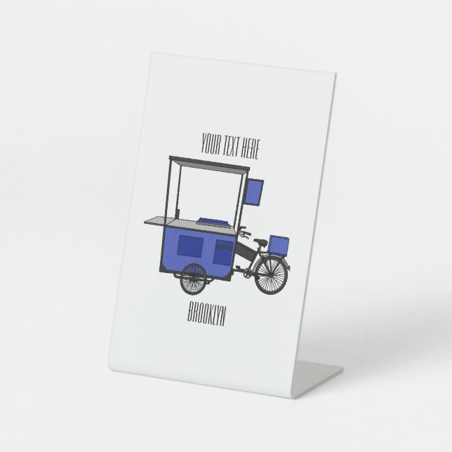 Food cart cartoon illustration pedestal sign (Front)