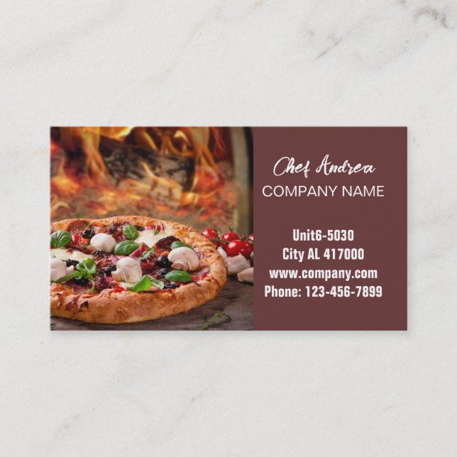 Food catering service deli shop restaurant pizza business card (Front)