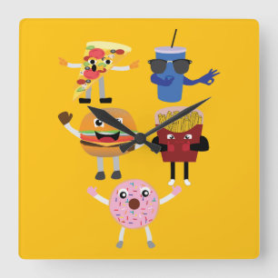 Food Characters Square Wall Clock