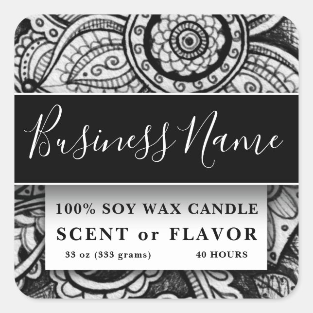 Food Container Label Ethnic Exotic Black and White (Front)