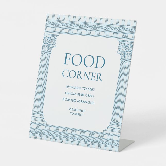 Food corner with blue temple pedestal sign (Front)