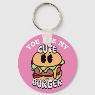 Food, Cute Burger, Sweet and humour valentine gift Key Ring