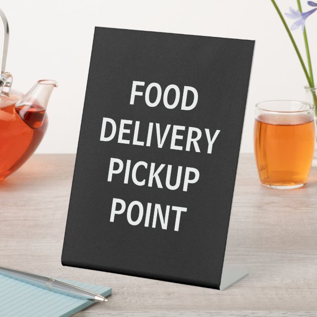 Food Delivery Pick Up Point Signage, Tabletop Pedestal Sign (In SItu)