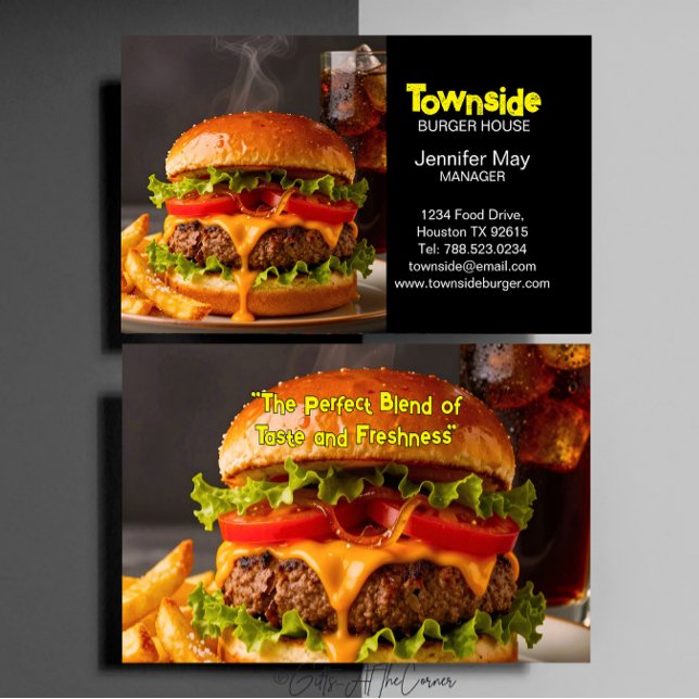 Food Diner Beef Bacon Egg Burger House Restaurant Business Card (Creator Uploaded)