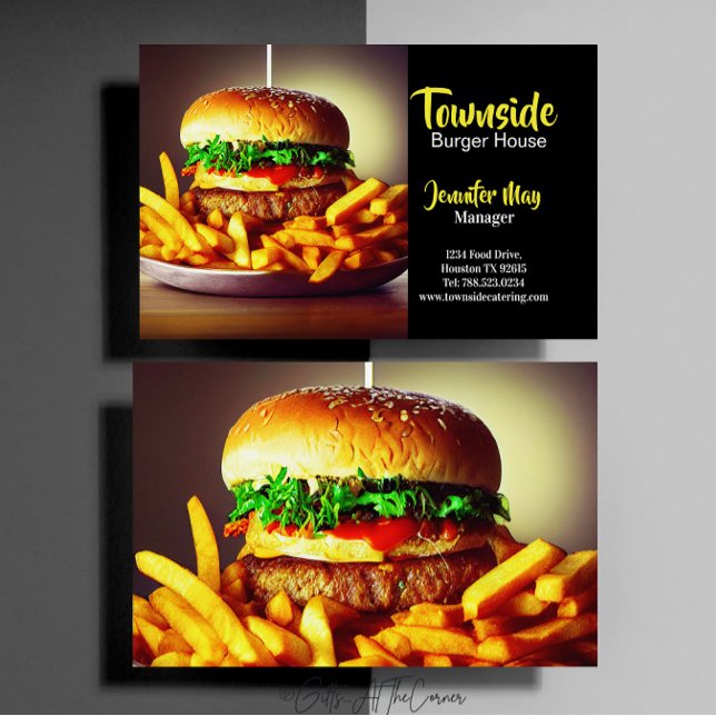 Food Diner Beef Bacon Egg Burger House Restaurant Business Card (Creator Uploaded)