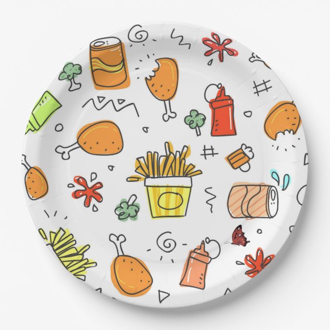 Food Doodle design Custom Paper Plates 9" (Front)