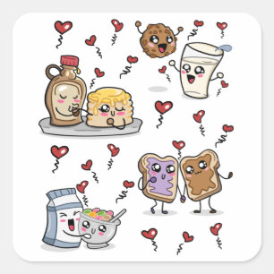 Food Drawings In Love Kawaii Square Sticker